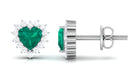 Heart Shape Emerald Stud Earrings with Diamond Emerald - ( AAA ) - Quality - Rosec Jewels