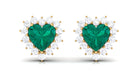 Heart Shape Emerald Stud Earrings with Diamond Emerald - ( AAA ) - Quality - Rosec Jewels