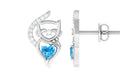 Real Swiss Blue Topaz Cat Earrings with Diamond Swiss Blue Topaz - ( AAA ) - Quality - Rosec Jewels