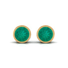 Bezel Set Round Emerald Solitaire Stud Earrings Emerald - ( AAA ) - Quality - Rosec Jewels