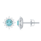 1 CT Classic Sky Blue Topaz Stud Earrings with Diamond Halo Sky Blue Topaz - ( AAA ) - Quality - Rosec Jewels