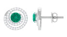 Emerald Stud Earrings with Diamond Emerald - ( AAA ) - Quality - Rosec Jewels