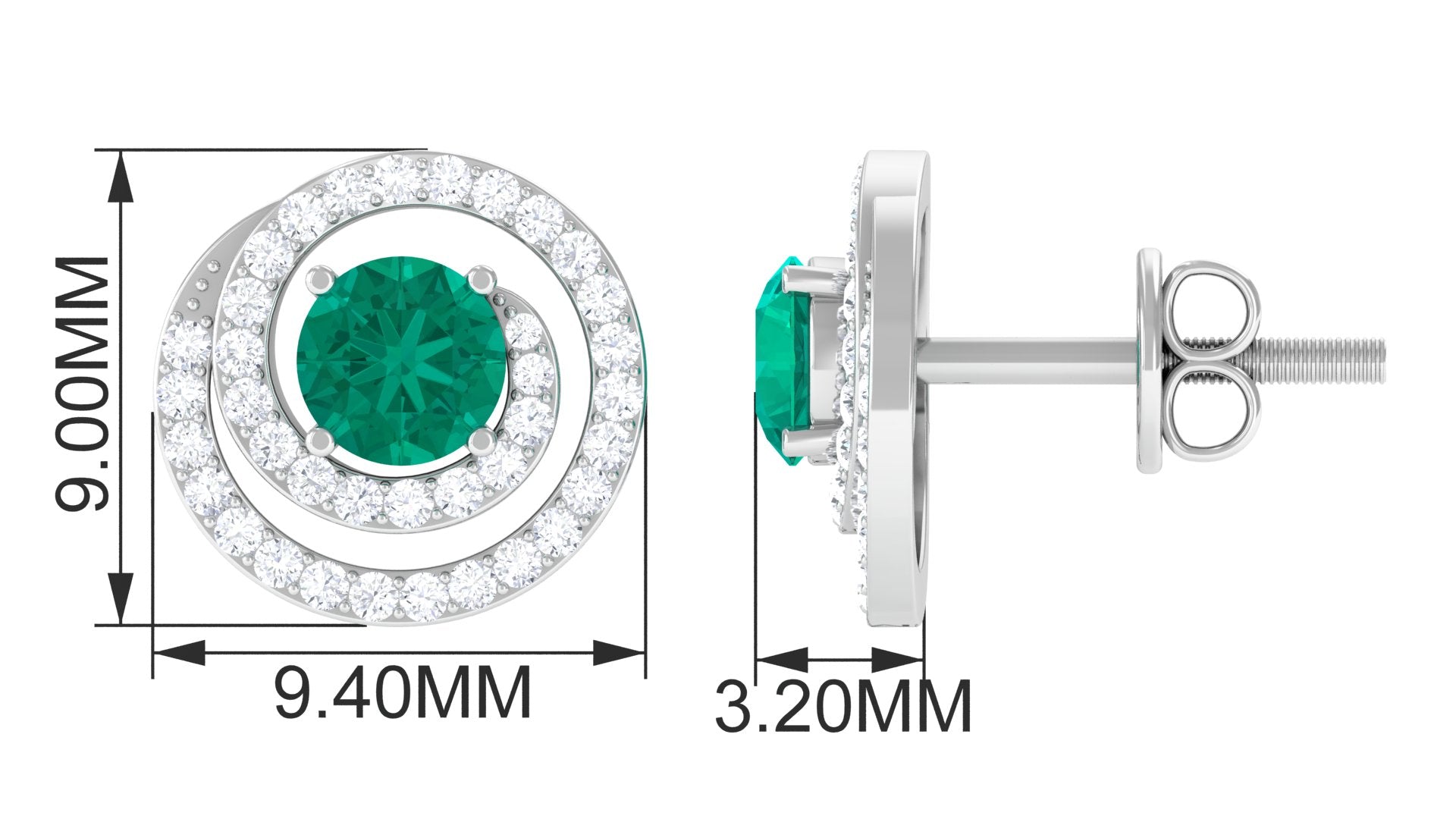 Emerald Stud Earrings with Diamond Emerald - ( AAA ) - Quality - Rosec Jewels