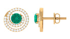 Emerald Stud Earrings with Diamond Emerald - ( AAA ) - Quality - Rosec Jewels