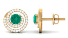 Emerald Stud Earrings with Diamond Emerald - ( AAA ) - Quality - Rosec Jewels