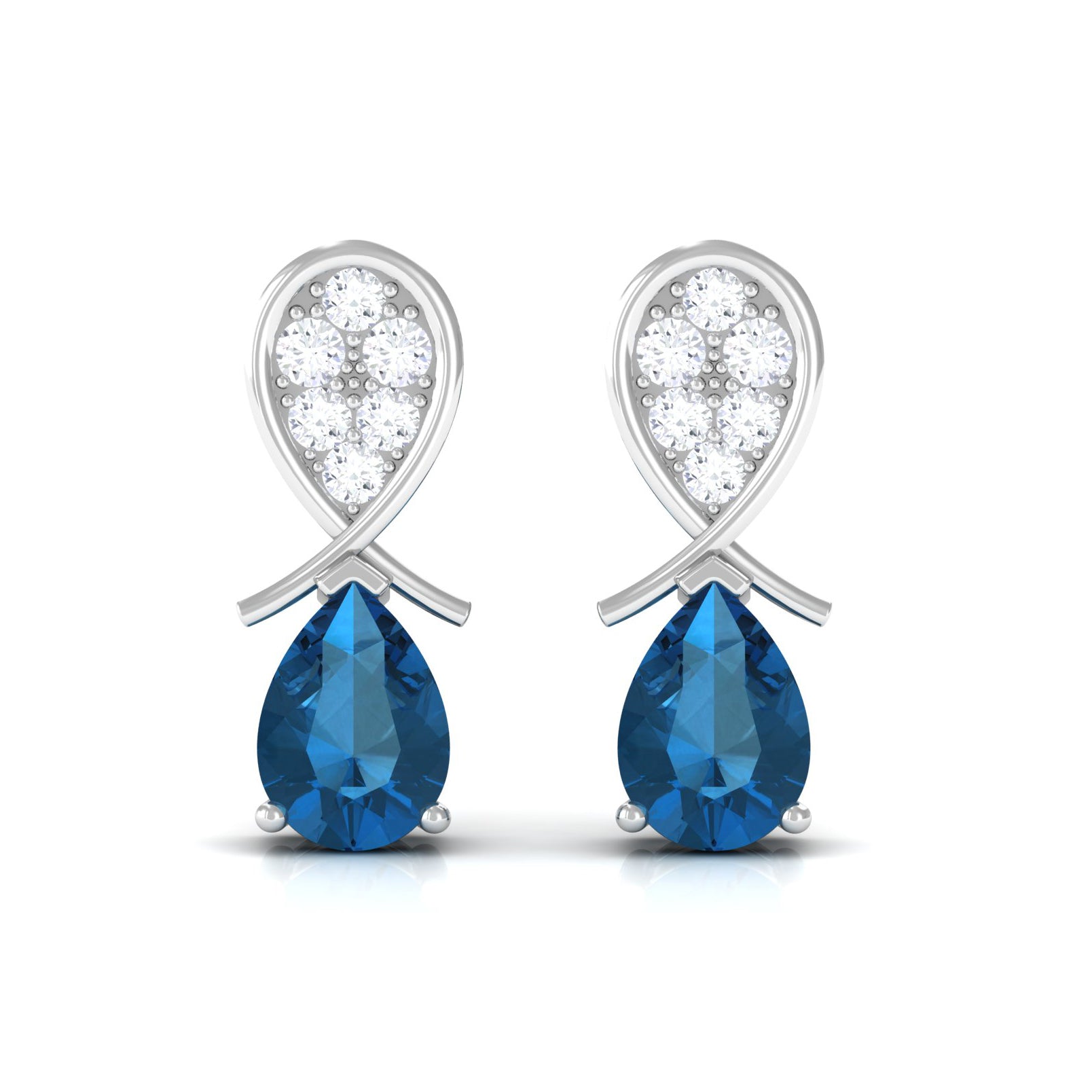 Pear Cut London Blue Topaz and Diamond Bridal Drop Earrings London Blue Topaz - ( AAA ) - Quality - Rosec Jewels