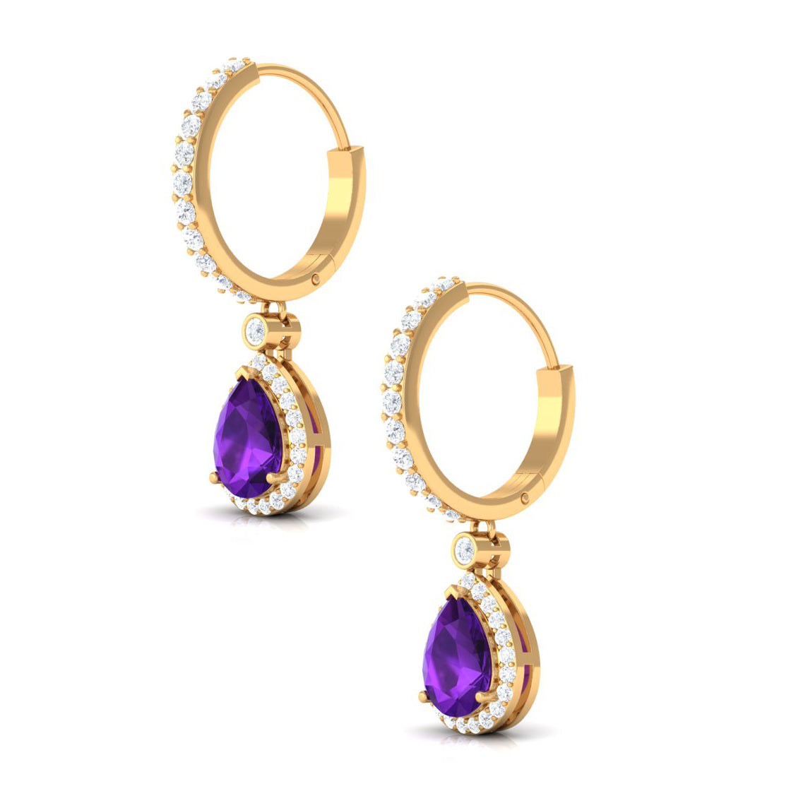 3.25 CT Classic Amethyst and Moissanite Hoop Drop Earrings Amethyst - ( AAA ) - Quality - Rosec Jewels