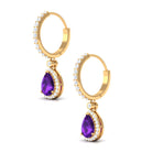 3.25 CT Classic Amethyst and Moissanite Hoop Drop Earrings Amethyst - ( AAA ) - Quality - Rosec Jewels