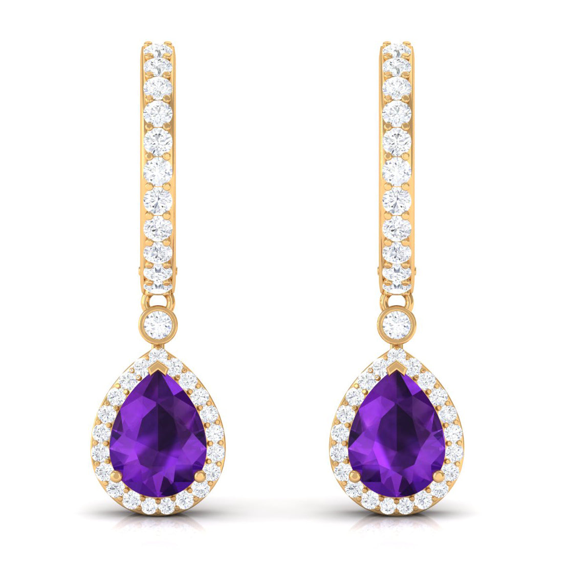 3.25 CT Classic Amethyst and Moissanite Hoop Drop Earrings Amethyst - ( AAA ) - Quality - Rosec Jewels