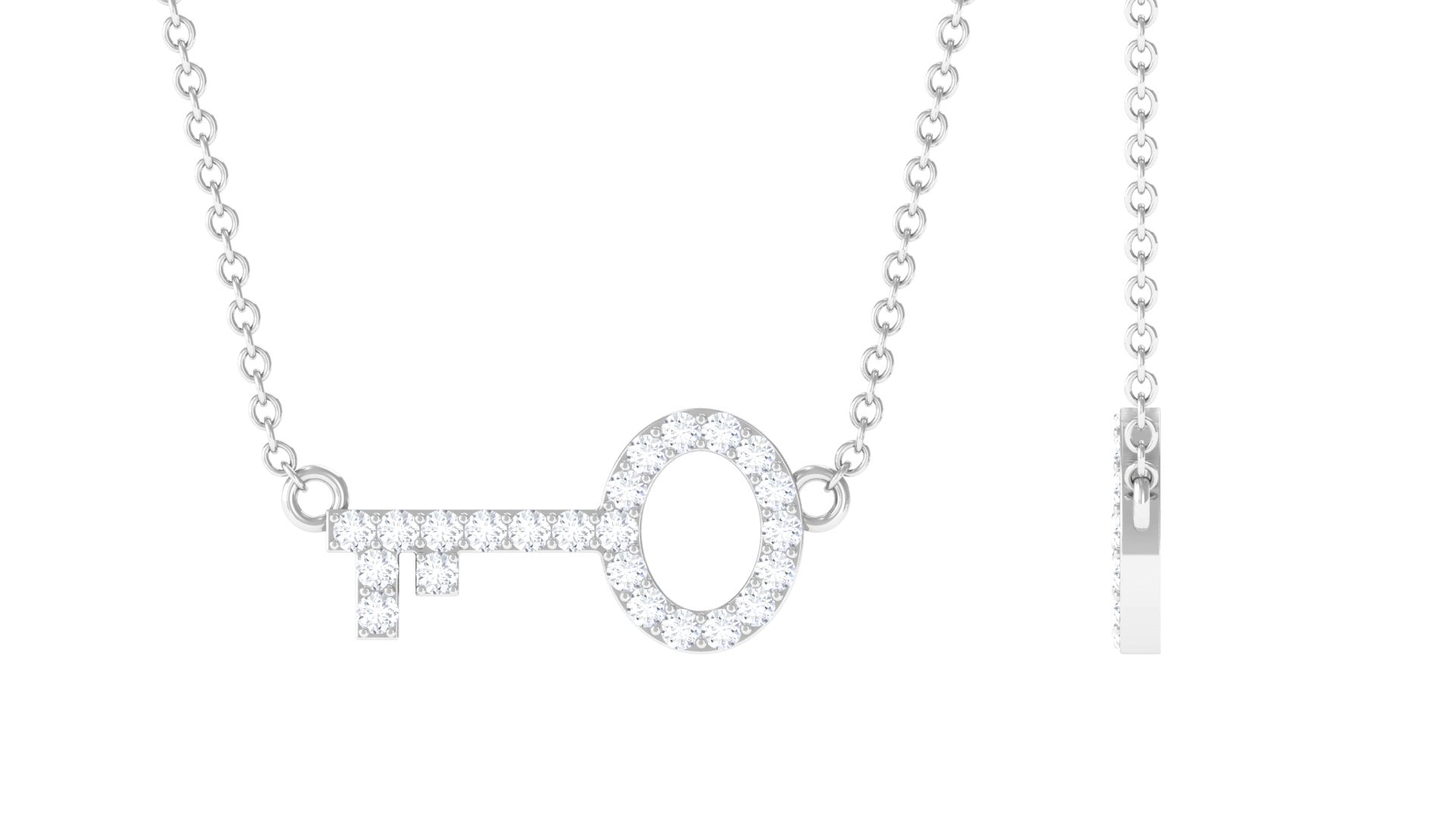 Diamond fashion key necklace white gold