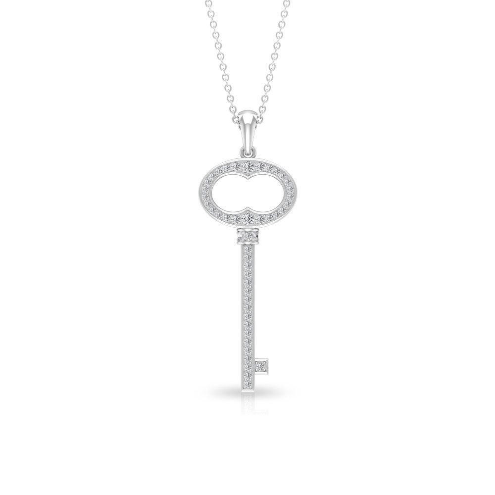 Classic Zircon Key Pendant Necklace Zircon - ( AAAA ) - Quality - Rosec Jewels