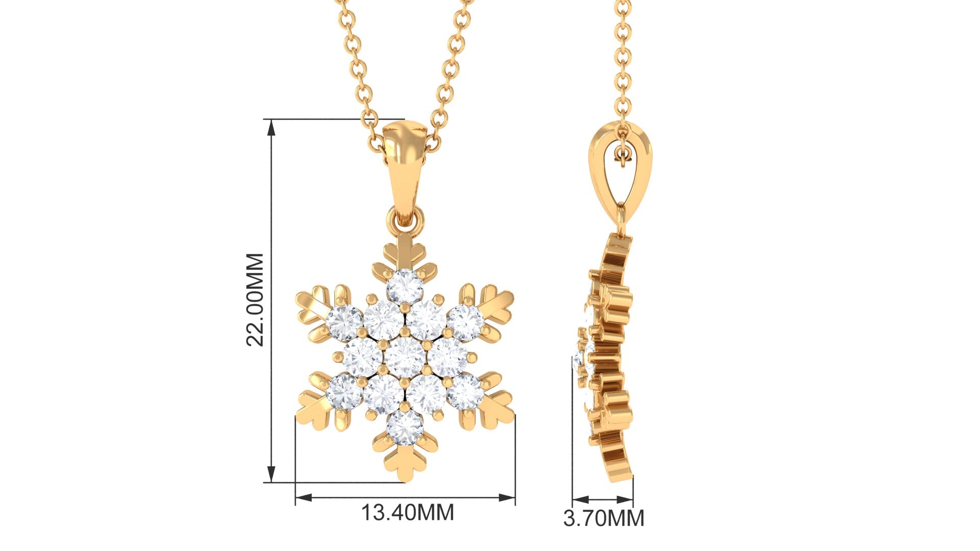 1.25 CT Certified Moissanite Snowflake Pendant in Gold Moissanite - ( D-VS1 ) - Color and Clarity - Rosec Jewels