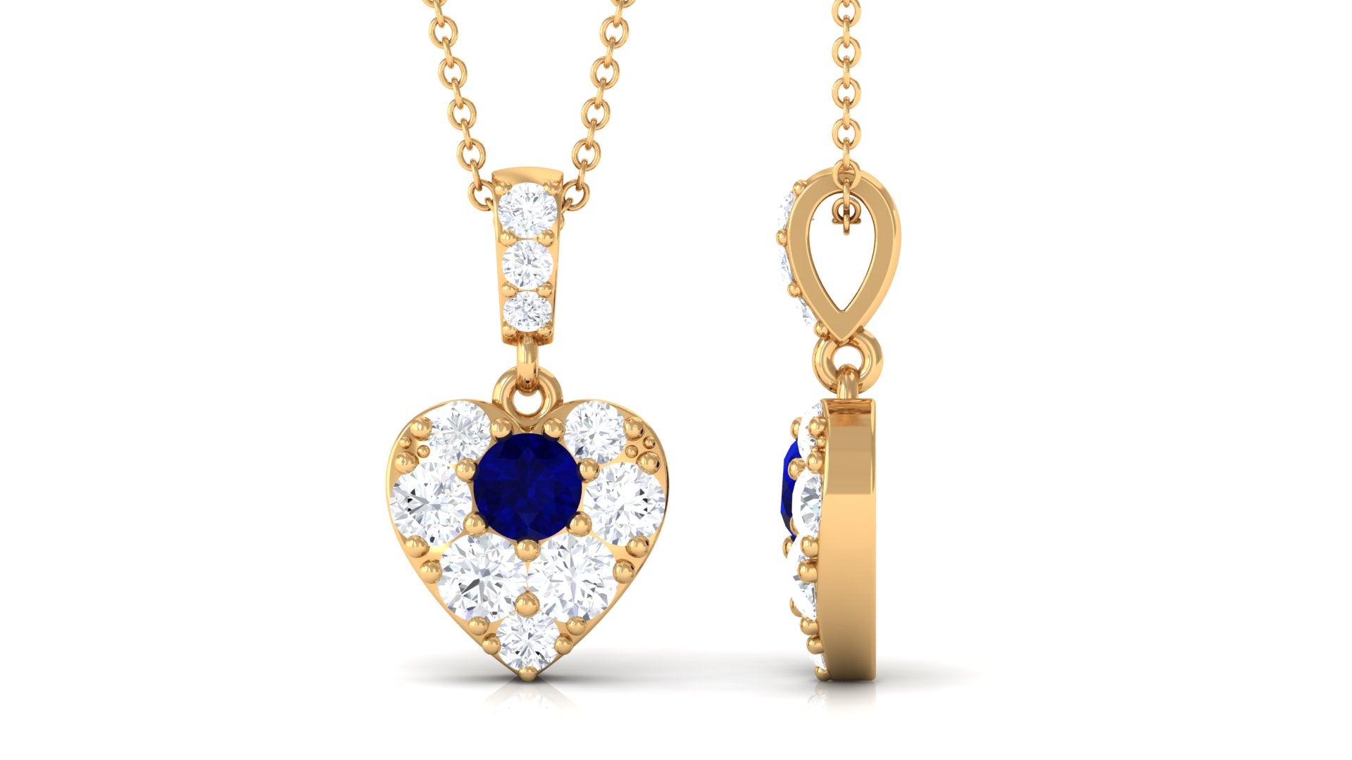 14k Solid Yellow Gold Heart Pendant, Brilliant shops Natural Blue Sapphires & Diamonds