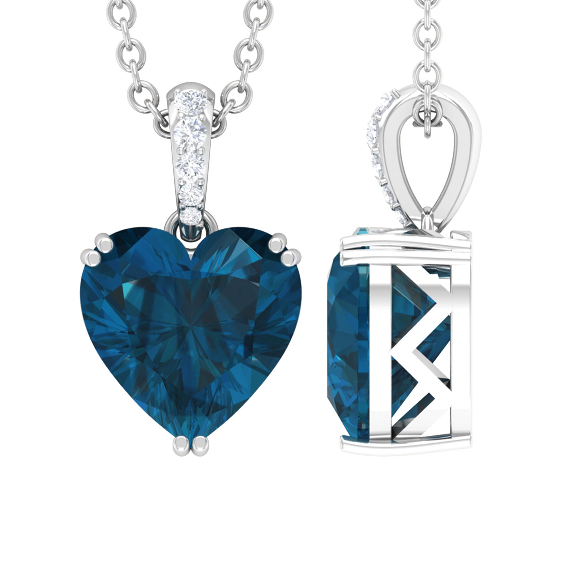 14k solid gold diamond & blue topaz with heart store pendant