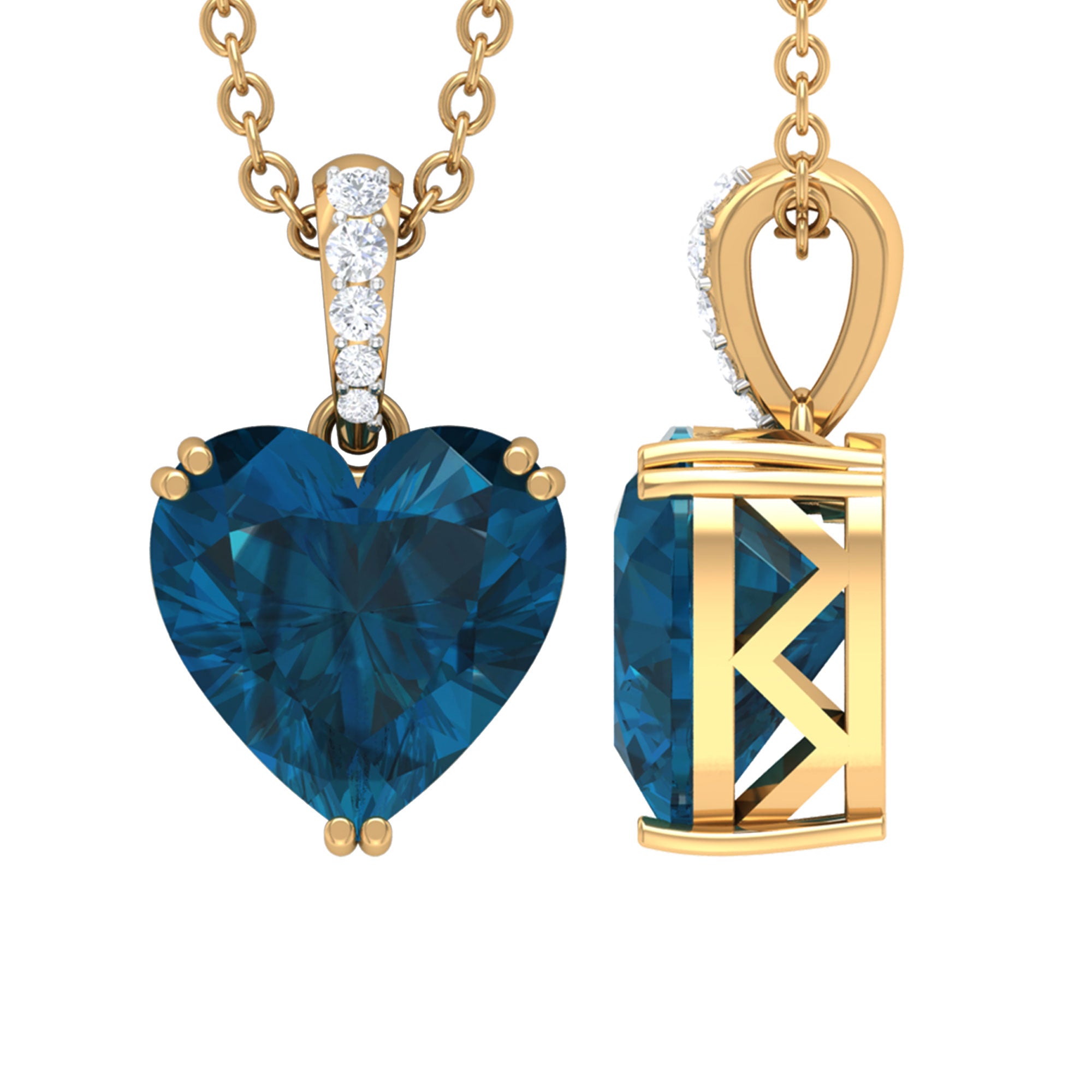 10k Yellow Gold Blue top Topaz Art Deco Style Pendant