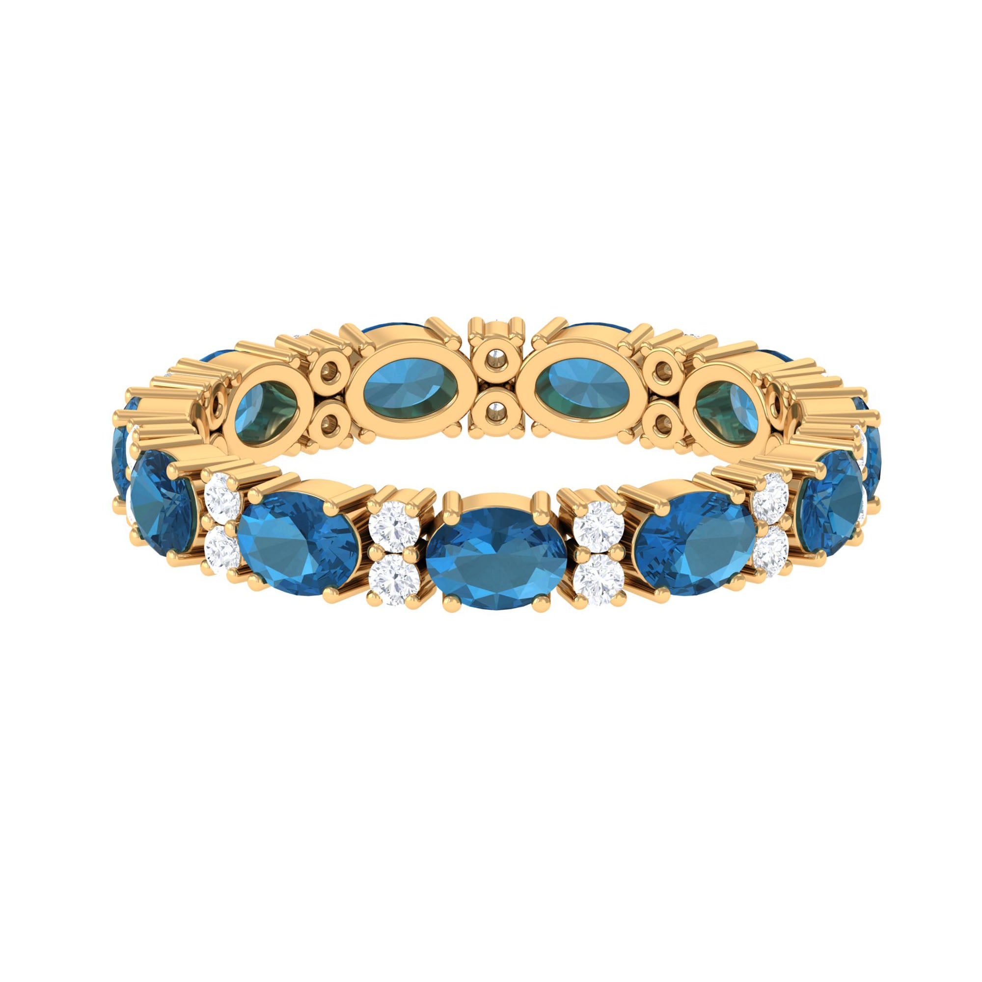 East West London Blue Topaz and Diamond Eternity Wedding Band London Blue Topaz - ( AAA ) - Quality - Rosec Jewels