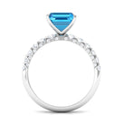 Asscher Cut Swiss Blue Topaz and Diamond Side Stones Ring Swiss Blue Topaz - ( AAA ) - Quality - Rosec Jewels