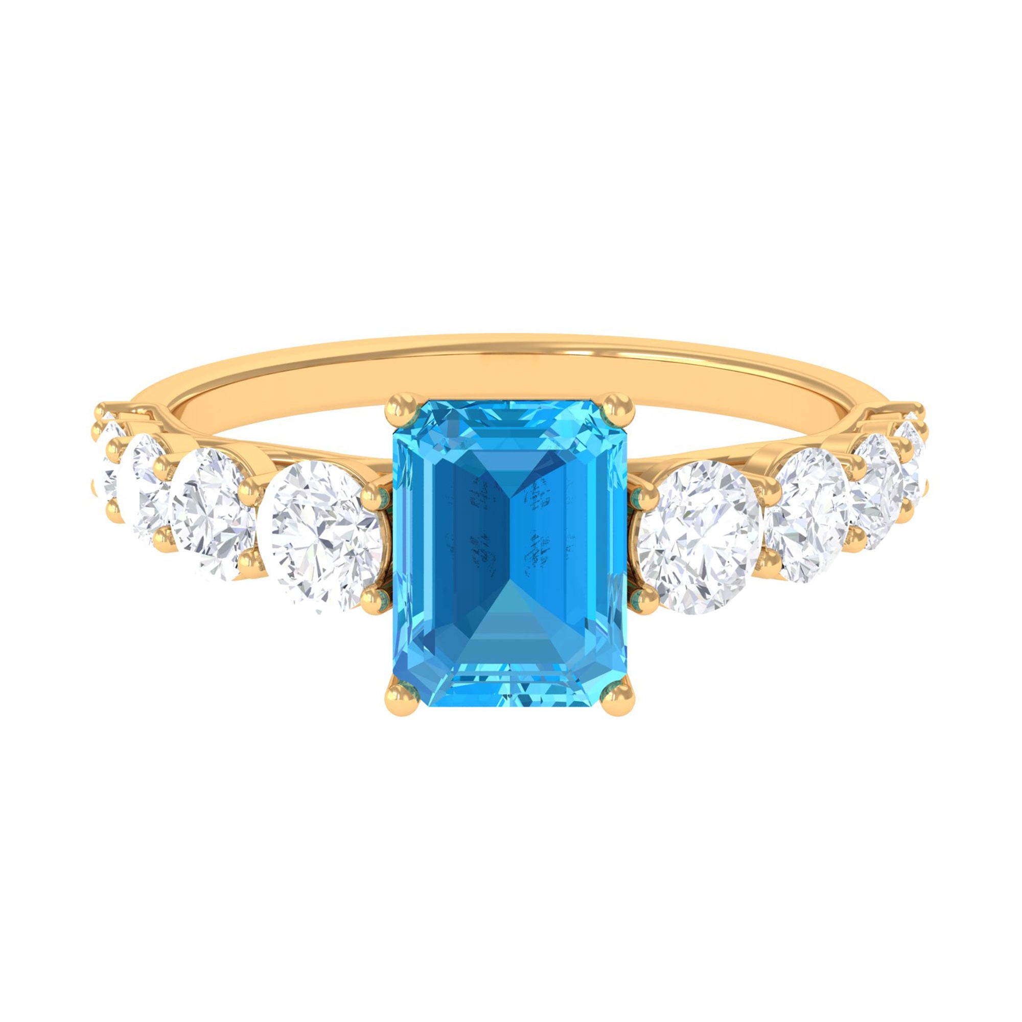 Octagon Cut Swiss Blue Topaz and Moissanite Side Stone Engagement Ring Swiss Blue Topaz - ( AAA ) - Quality - Rosec Jewels