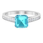 2.50 CT Asscher Cut Swiss Blue Topaz Solitaire Ring with Diamond Accents Swiss Blue Topaz - ( AAA ) - Quality - Rosec Jewels