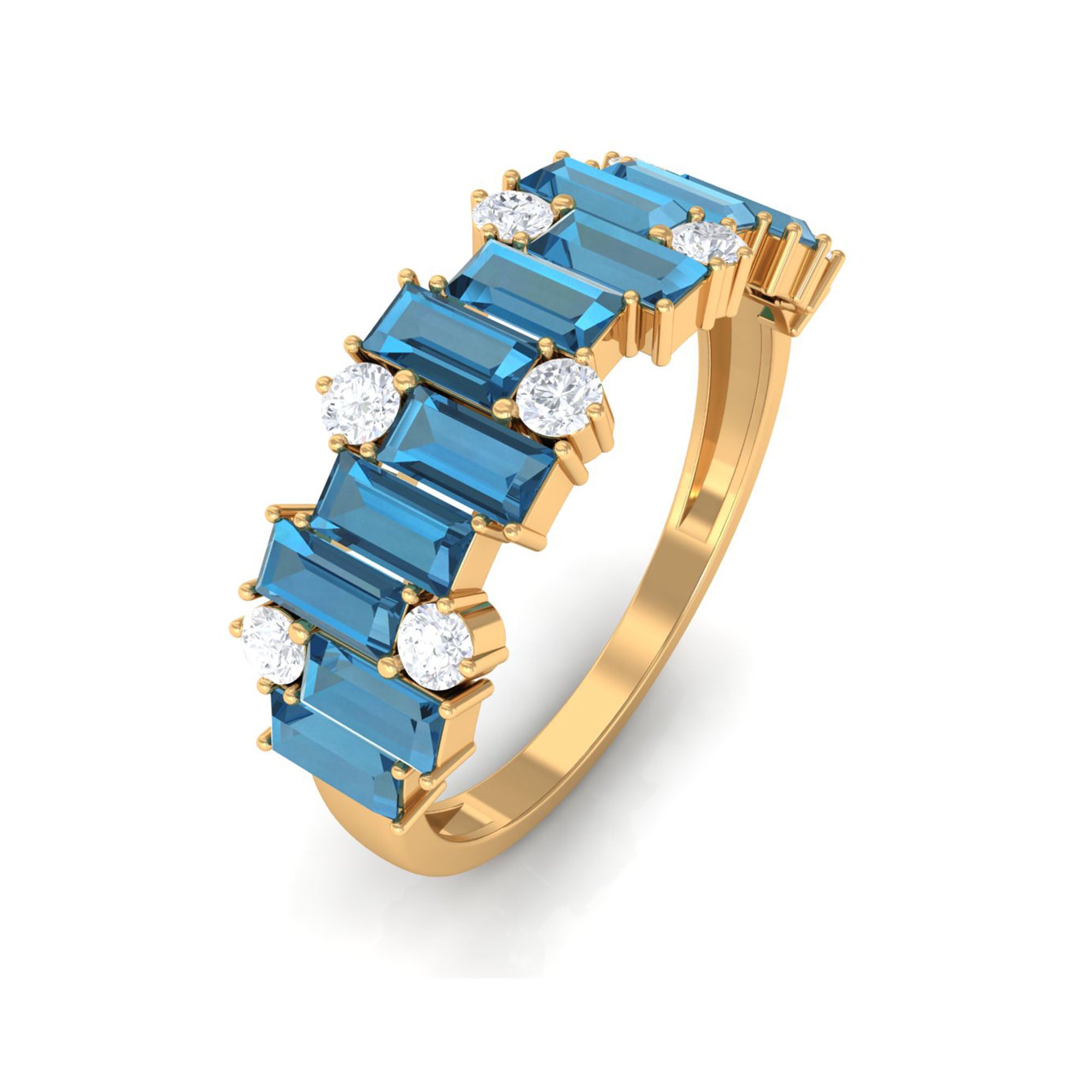 Certified London Blue Topaz and Moissanite Half Eternity Ring London Blue Topaz - ( AAA ) - Quality - Rosec Jewels