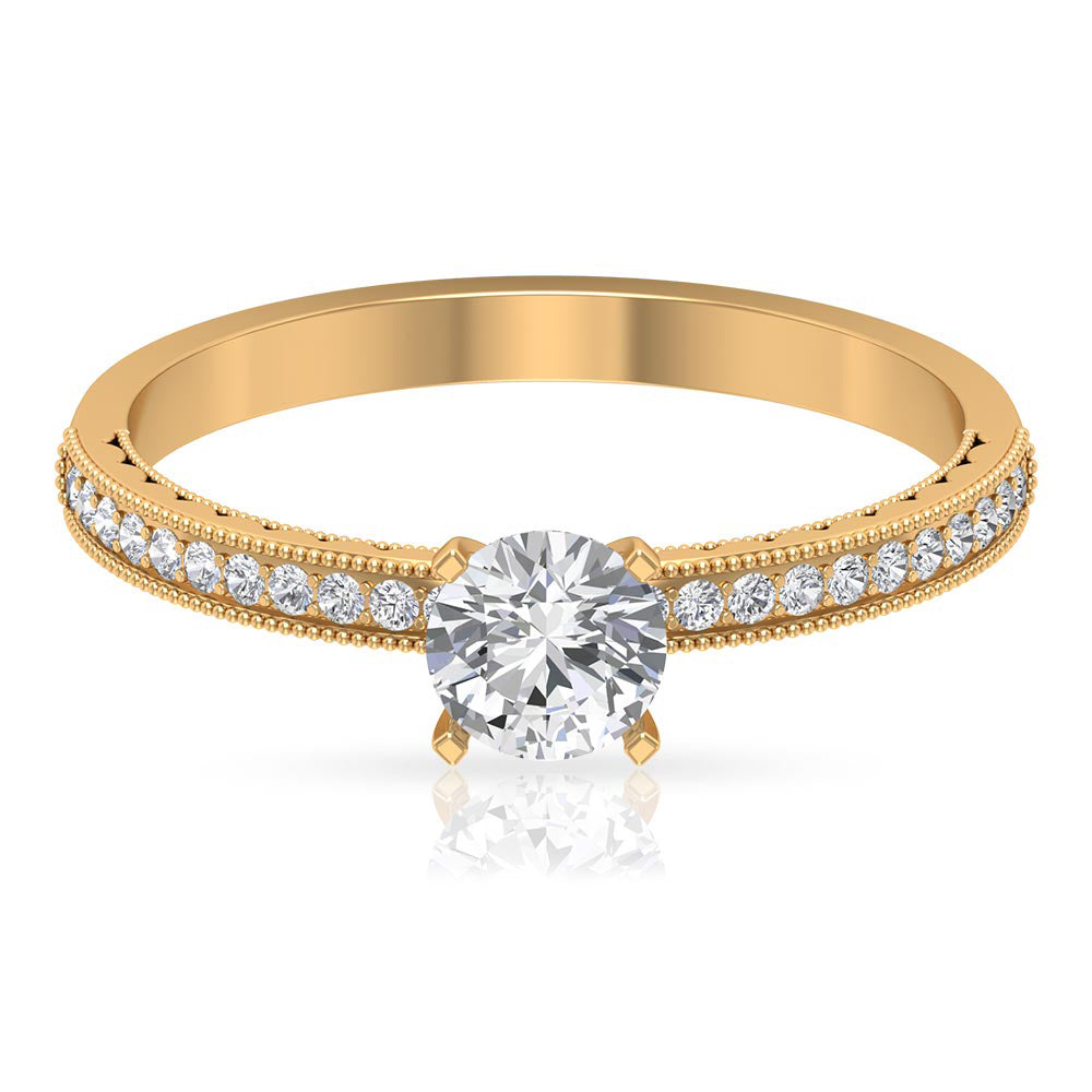 3/4 CT Solitaire Zircon Engagement Ring with Milgrain Gold Detail Zircon - ( AAAA ) - Quality - Rosec Jewels