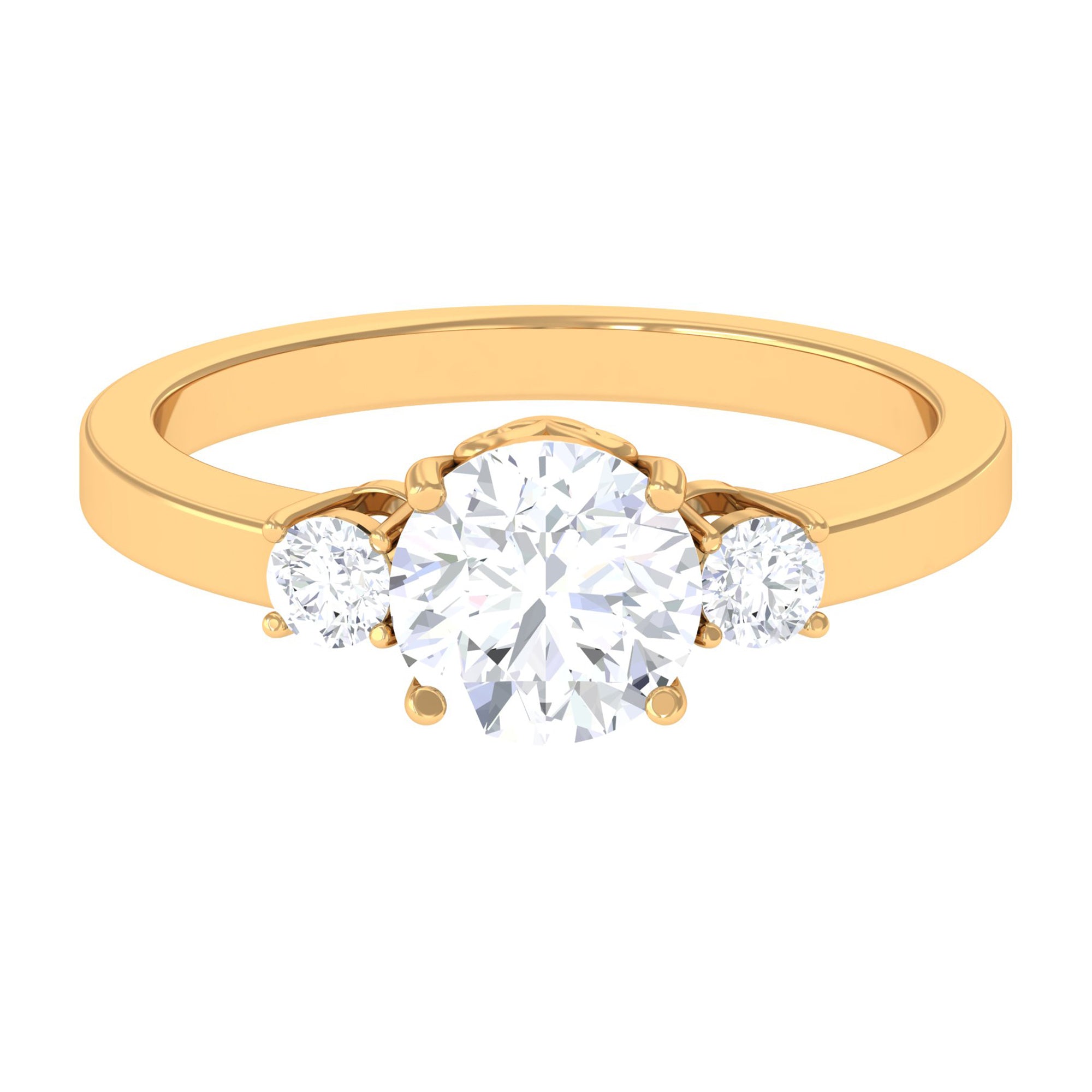 1.50 CT Round Zircon Three Stone Engagement Ring in Gold Zircon - ( AAAA ) - Quality - Rosec Jewels