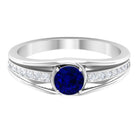 1 CT Created Blue Sapphire and Diamond Classic Engagement Ring Lab Created Blue Sapphire - ( AAAA ) - Quality - Rosec Jewels