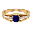 1 CT Created Blue Sapphire and Diamond Classic Engagement Ring Lab Created Blue Sapphire - ( AAAA ) - Quality - Rosec Jewels