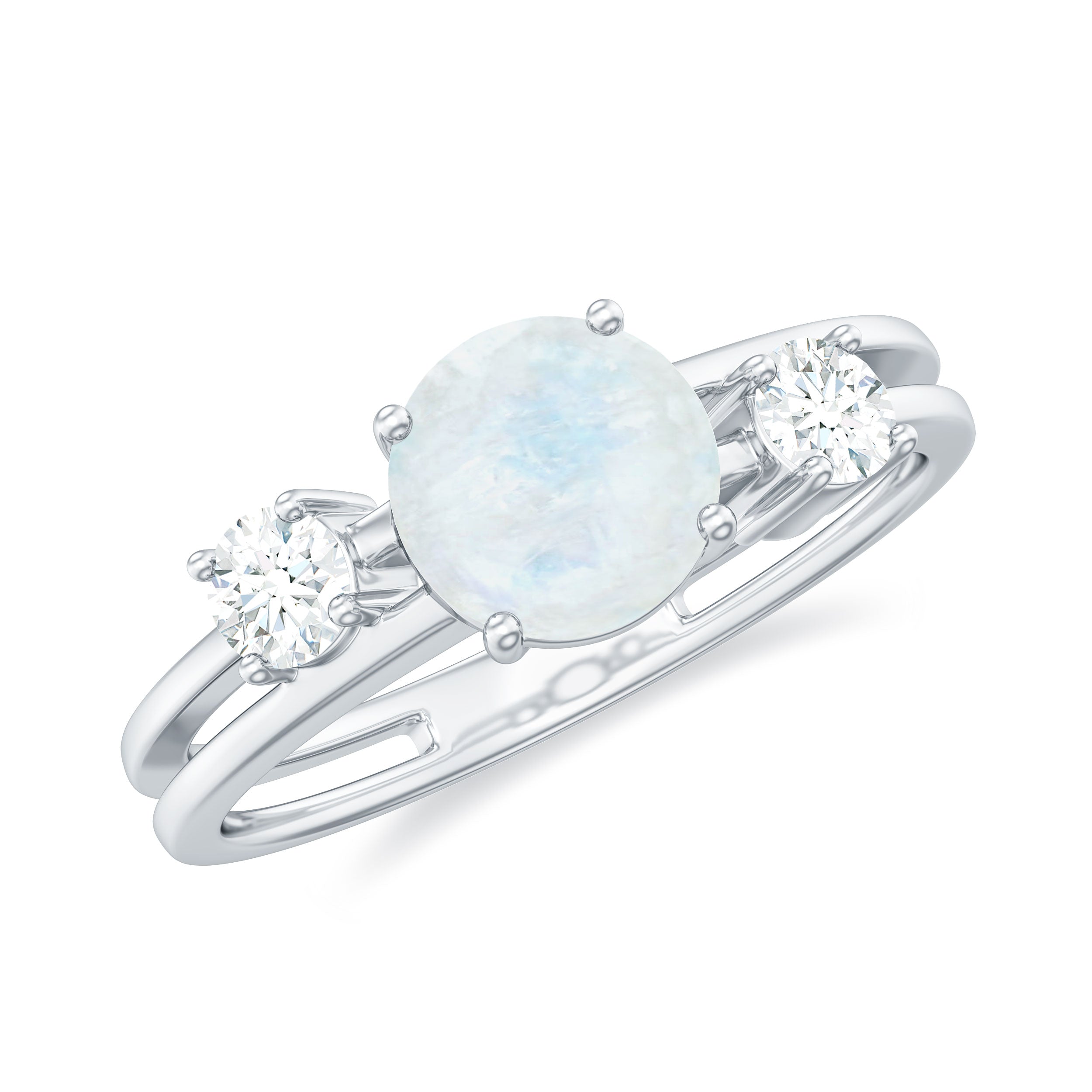1 2 CT Moonstone Solitaire Double Band Ring with Diamond Rosec Jewels