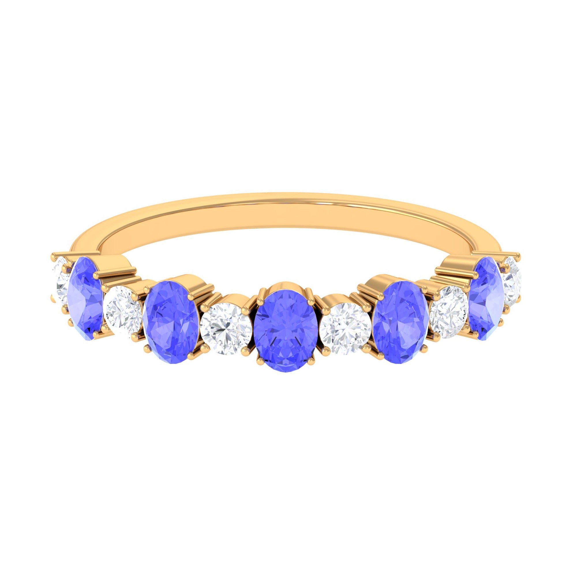 Genuine Tanzanite Stackable Half Eternity Ring Tanzanite - ( AAA ) - Quality - Rosec Jewels