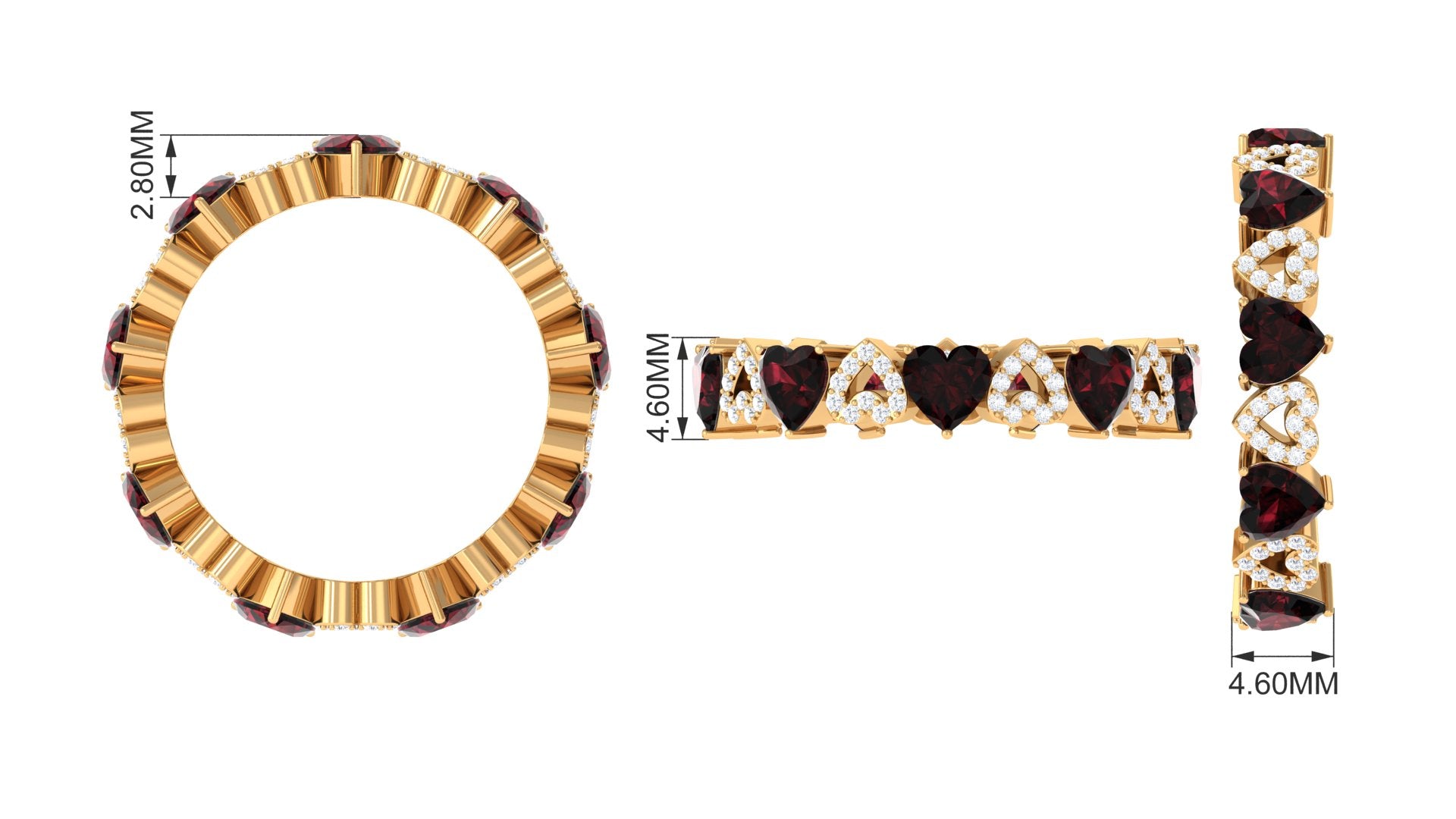 Garnet and Diamond Heart Shape Eternity Ring Garnet - ( AAA ) - Quality - Rosec Jewels