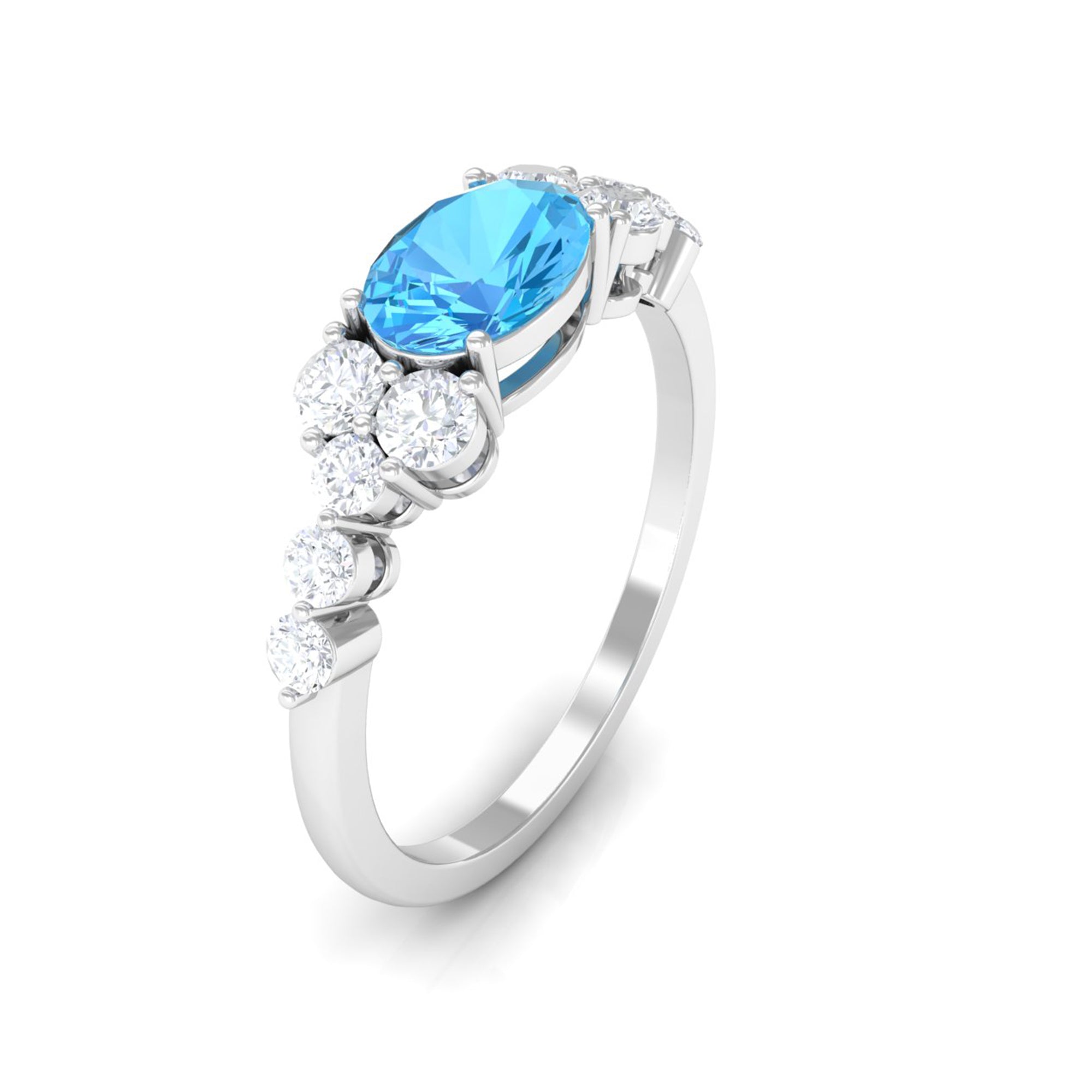 1.50 CT Swiss Blue Topaz Solitaire Ring with Diamond Stones Swiss Blue Topaz - ( AAA ) - Quality - Rosec Jewels