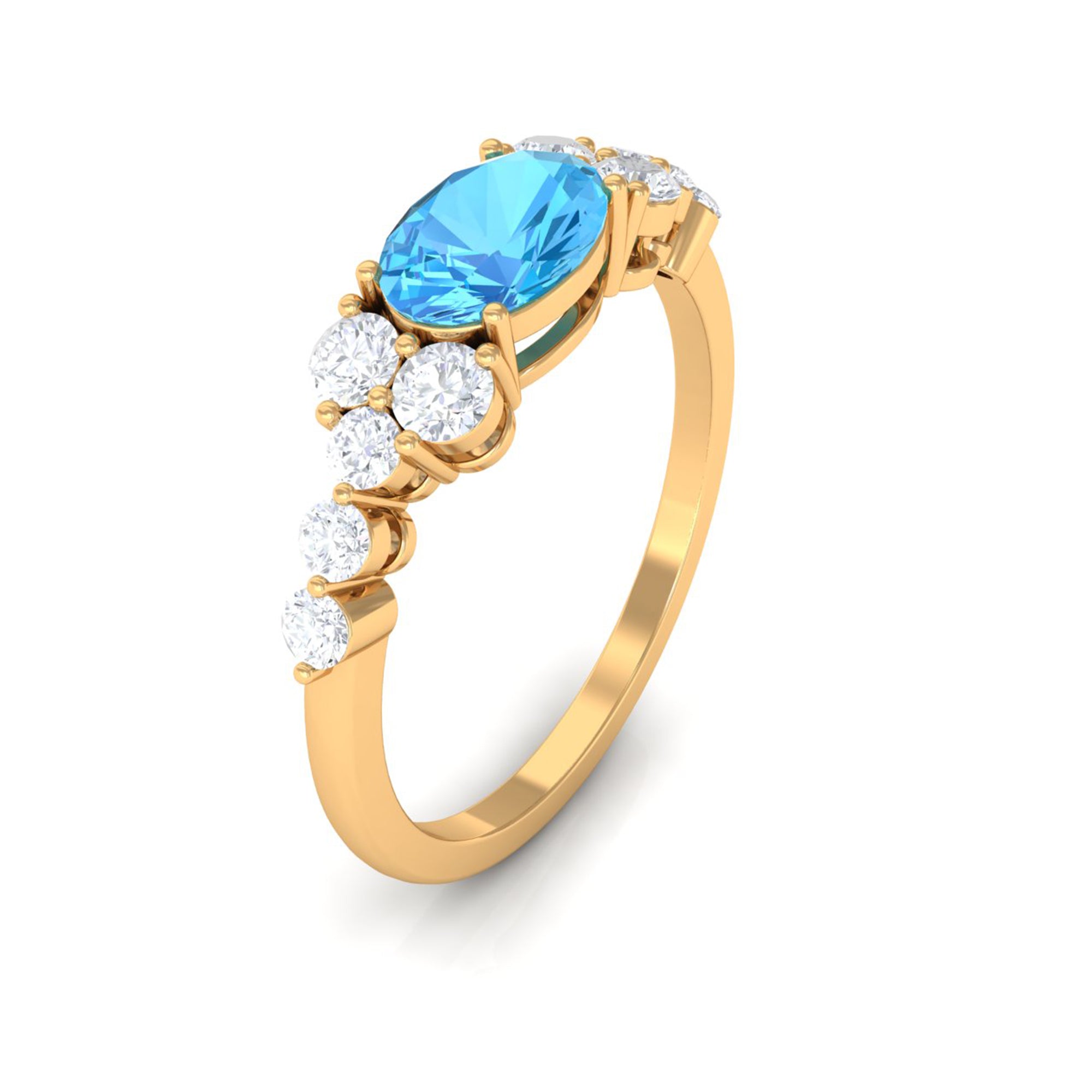 1.50 CT Swiss Blue Topaz Solitaire Ring with Diamond Stones Swiss Blue Topaz - ( AAA ) - Quality - Rosec Jewels