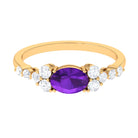 Oval Amethyst East West Ring with Diamond Side Stones Amethyst - ( AAA ) - Quality - Rosec Jewels