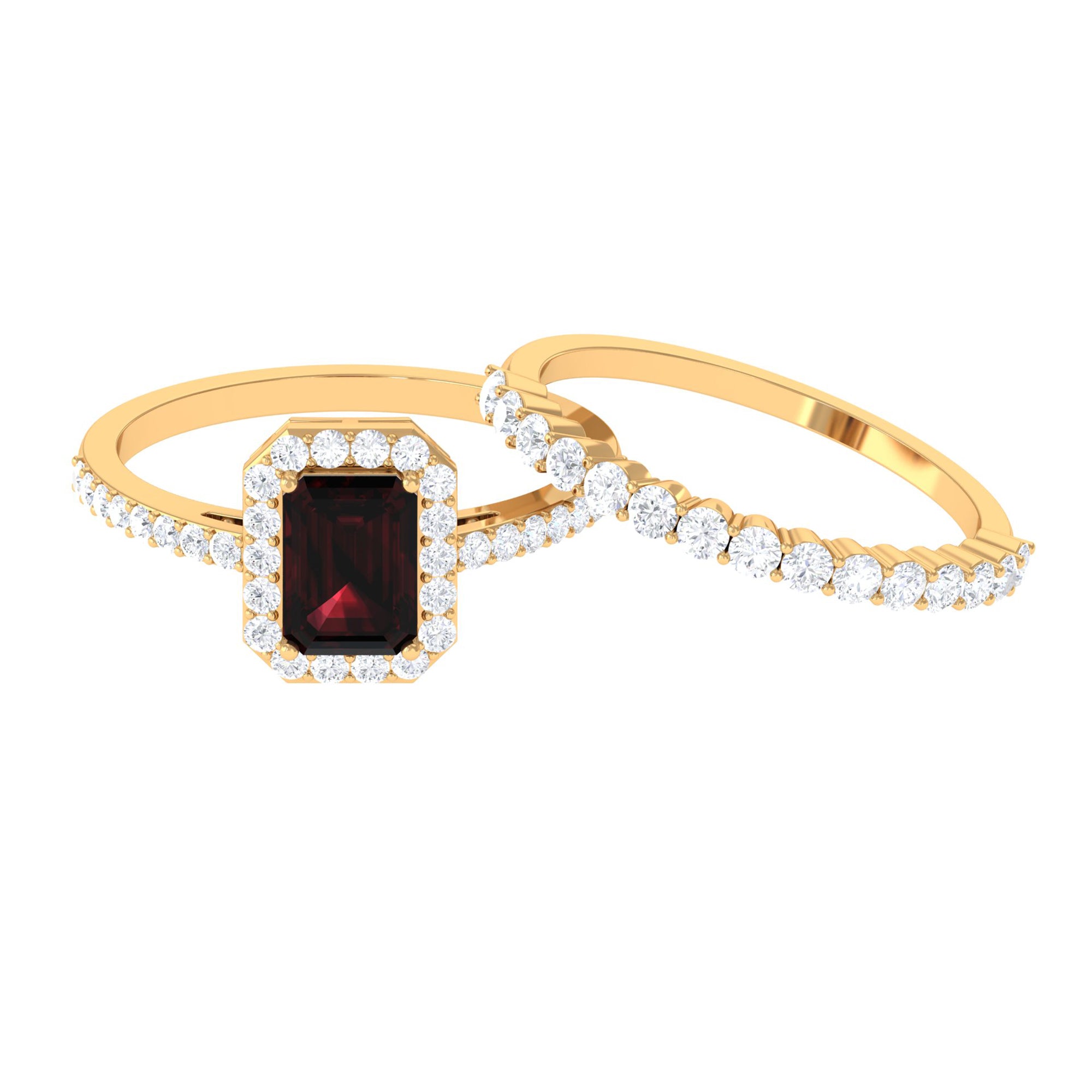 Certified Garnet and Moissanite Stackable Ring Set Garnet - ( AAA ) - Quality - Rosec Jewels