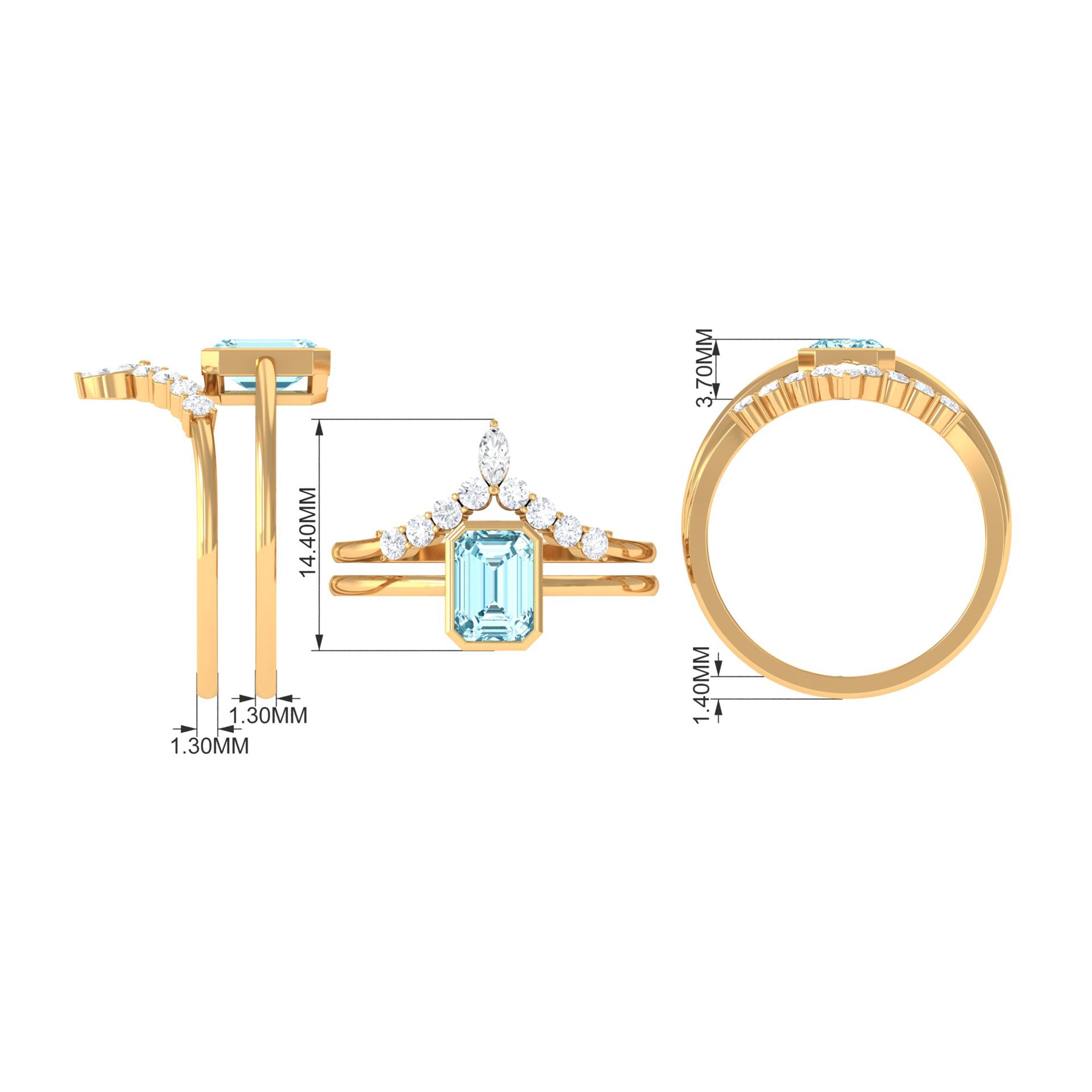 Natural Aquamarine Solitaire Ring Set with Diamond Aquamarine - ( AAA ) - Quality - Rosec Jewels