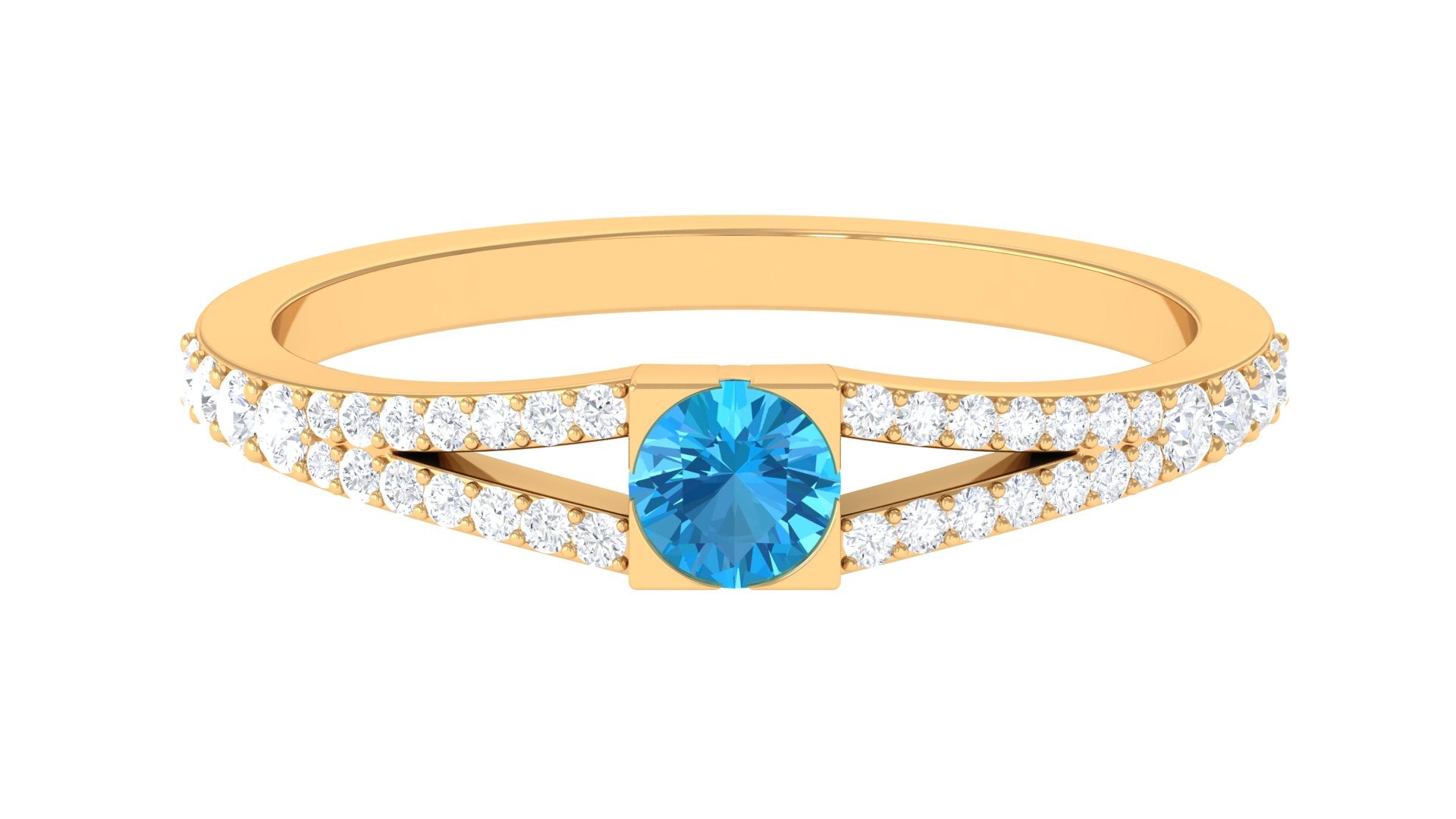 0.50 CT Swiss Blue Topaz Promise Ring with Diamond Accent Swiss Blue Topaz - ( AAA ) - Quality - Rosec Jewels