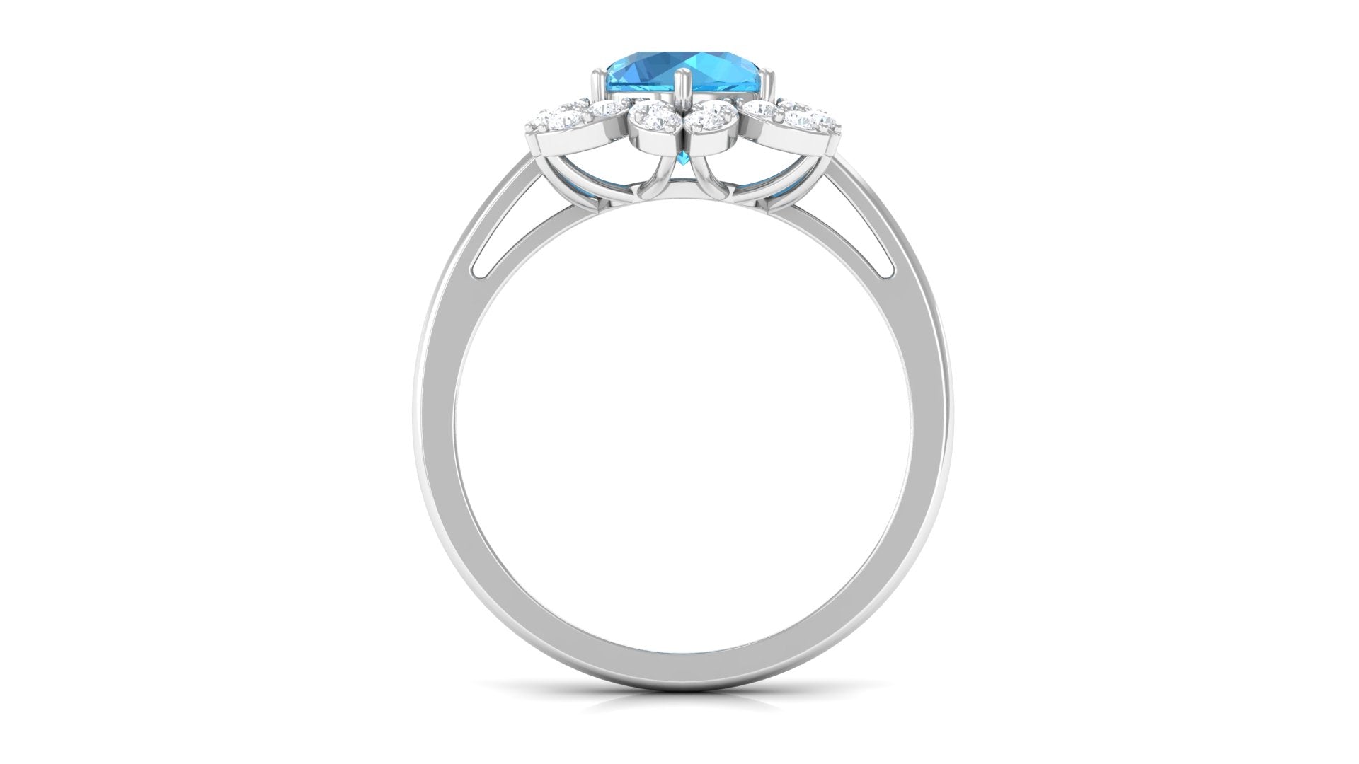 2.25 CT Swiss Blue Topaz Floral Ring with Diamond Halo Swiss Blue Topaz - ( AAA ) - Quality - Rosec Jewels