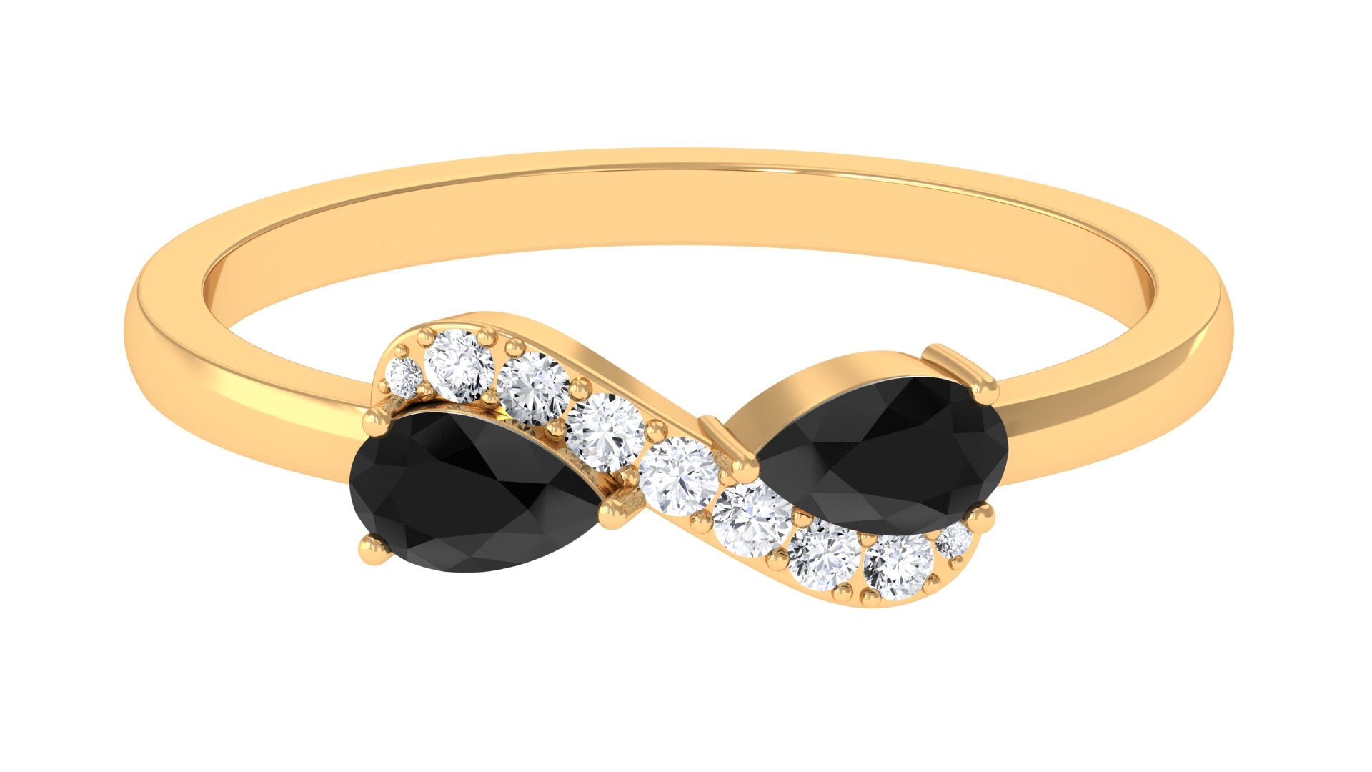 1/2 CT Pear Black Onyx Infinity Promise Ring with Diamond Black Onyx - ( AAA ) - Quality - Rosec Jewels