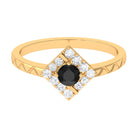 3/4 CT Black Spinel and Diamond Textured Ring Black Spinel - ( AAA ) - Quality - Rosec Jewels