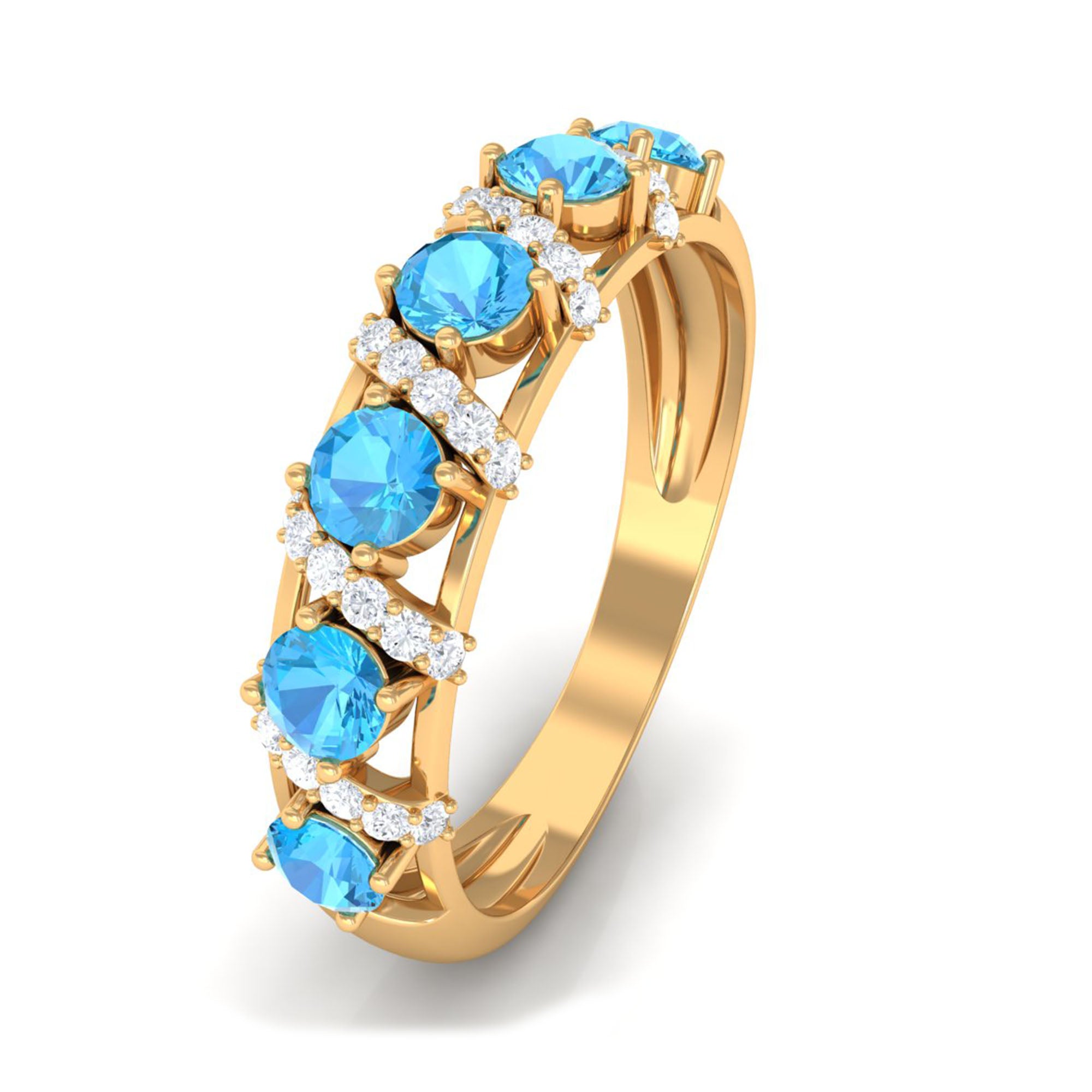 Designer Swiss Blue Topaz Anniversary Ring with Diamond Swiss Blue Topaz - ( AAA ) - Quality - Rosec Jewels