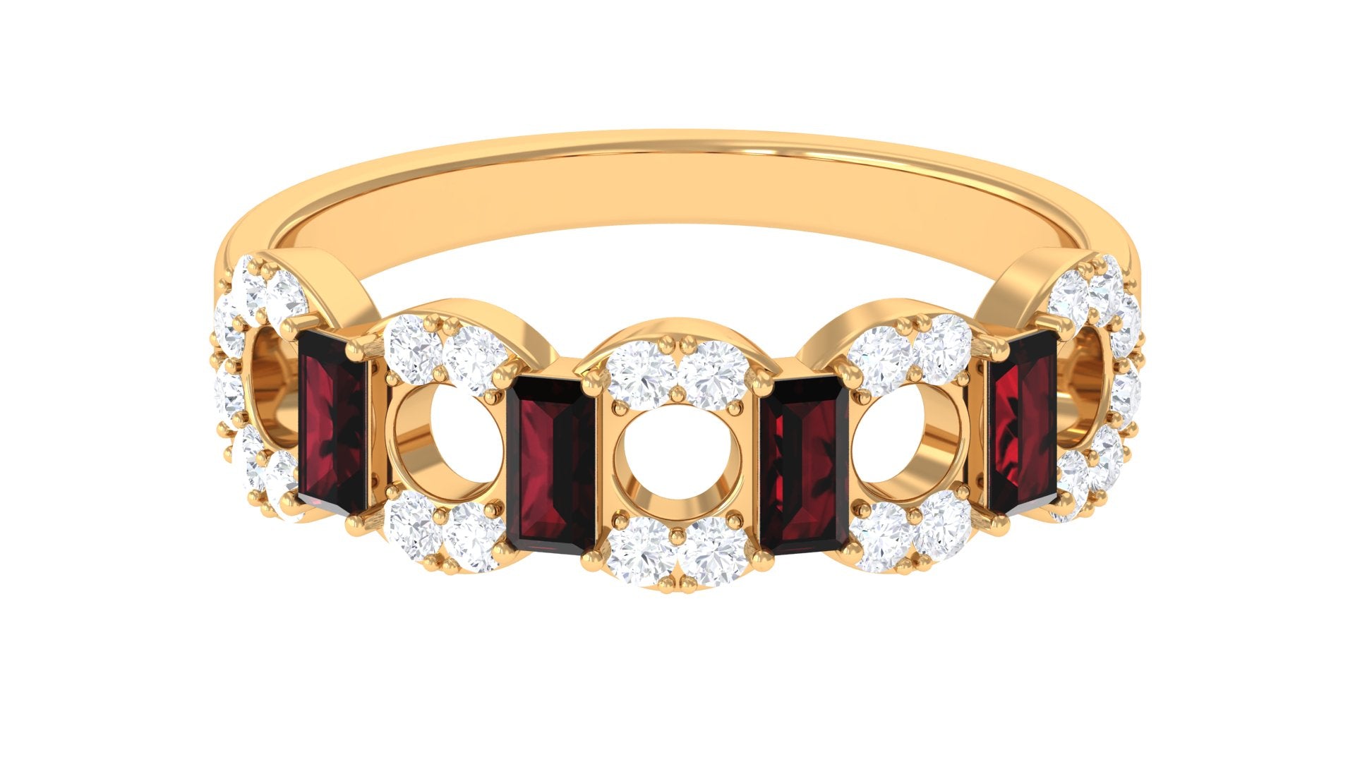 Garnet and Diamond Art Deco Half Eternity Ring Garnet - ( AAA ) - Quality - Rosec Jewels