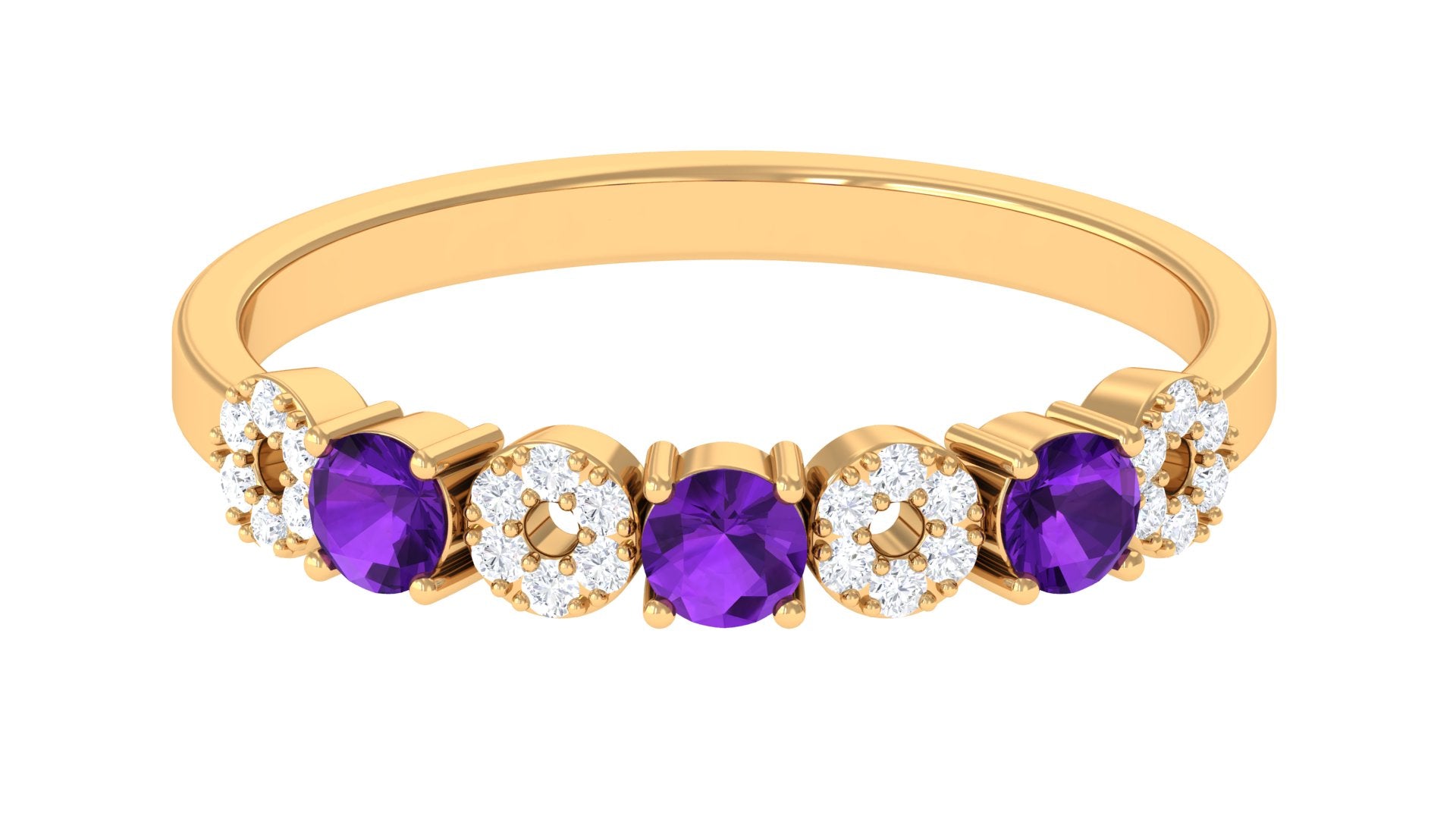 Natural Amethyst and Diamond Semi Eternity Ring Amethyst - ( AAA ) - Quality - Rosec Jewels