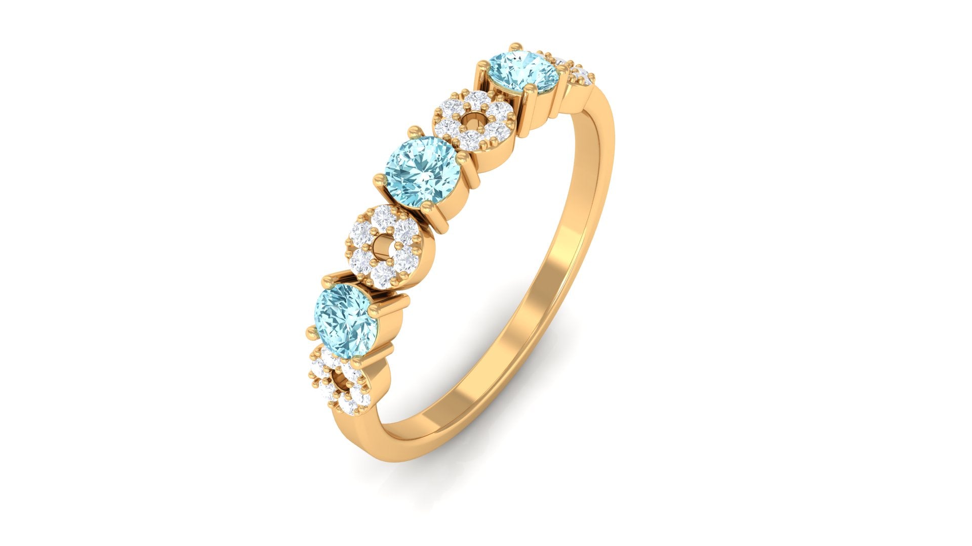 Aquamarine and Diamond Semi Eternity Ring Aquamarine - ( AAA ) - Quality - Rosec Jewels