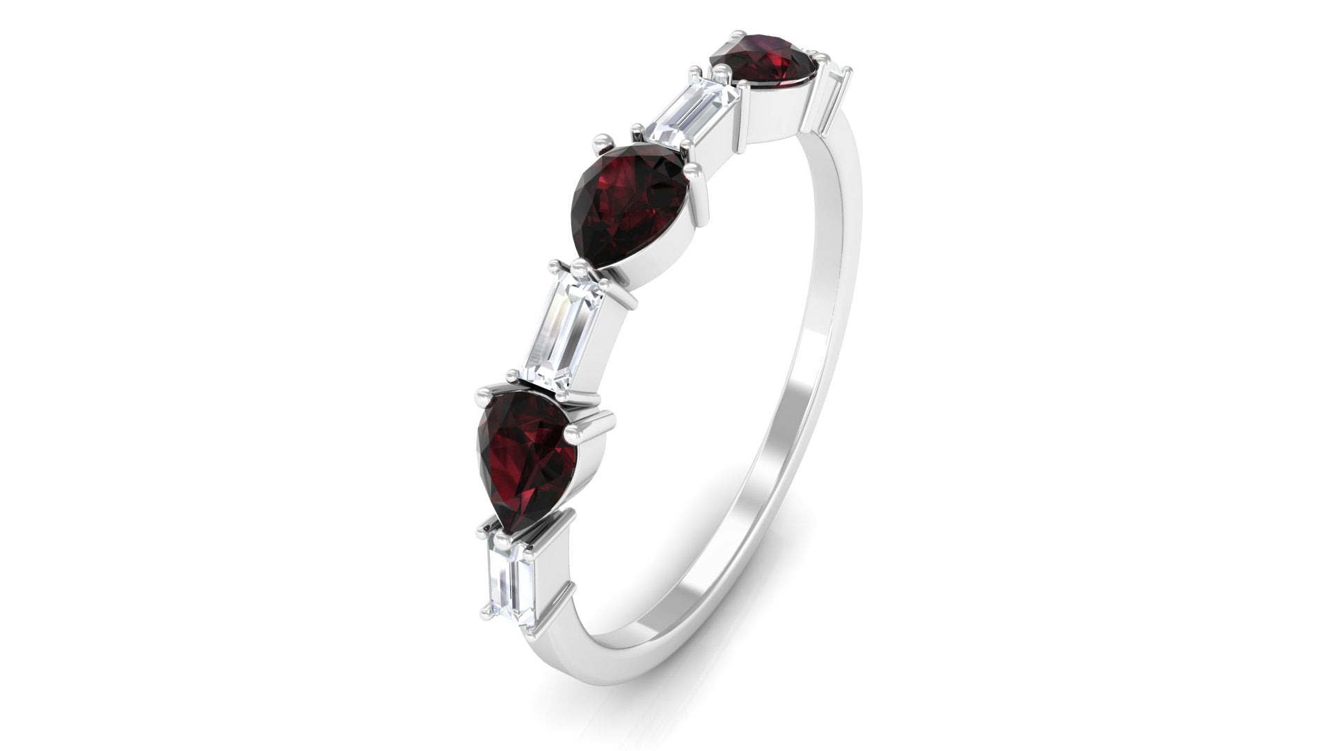 Real Garnet and Diamond East West Half Eternity Ring Garnet - ( AAA ) - Quality - Rosec Jewels
