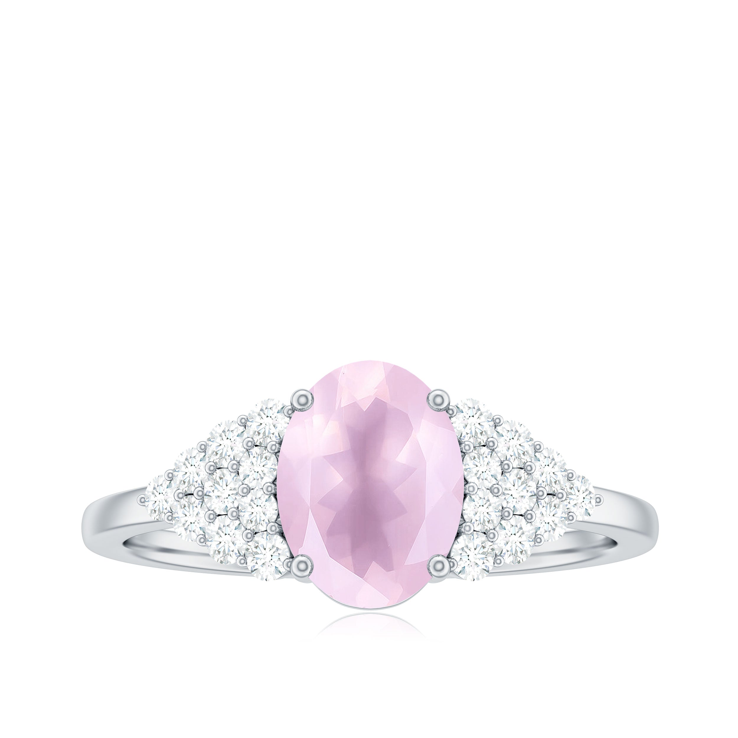 1.50 CT Elegant Rose Quartz Solitaire Ring with Diamond Accent Rose Quartz - ( AAA ) - Quality - Rosec Jewels