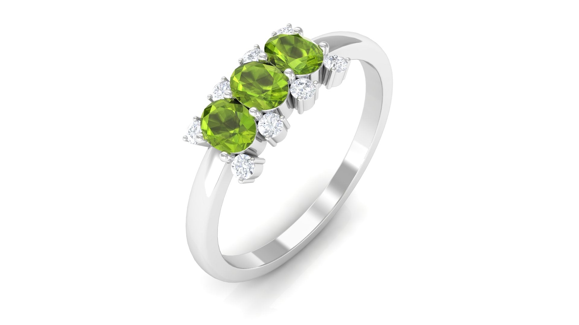 3/4 CT Oval Cut Peridot Three Stone Ring with Diamond Stones Peridot - ( AAA ) - Quality - Rosec Jewels