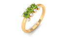 3/4 CT Oval Cut Peridot Three Stone Ring with Diamond Stones Peridot - ( AAA ) - Quality - Rosec Jewels