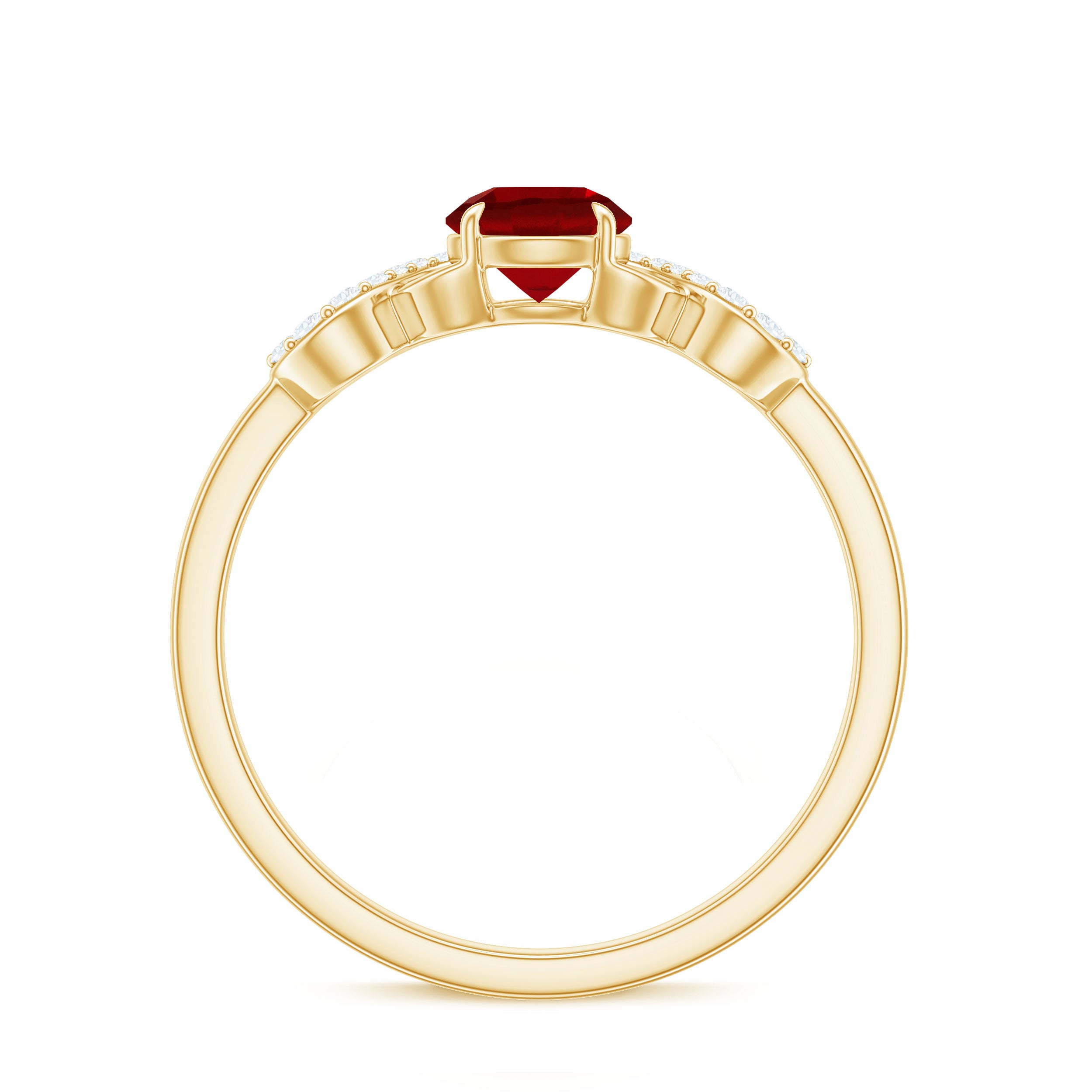 Round Shape Lab Grown Ruby Solitaire Infinity Ring with Diamond Lab Created Ruby - ( AAAA ) - Quality - Rosec Jewels