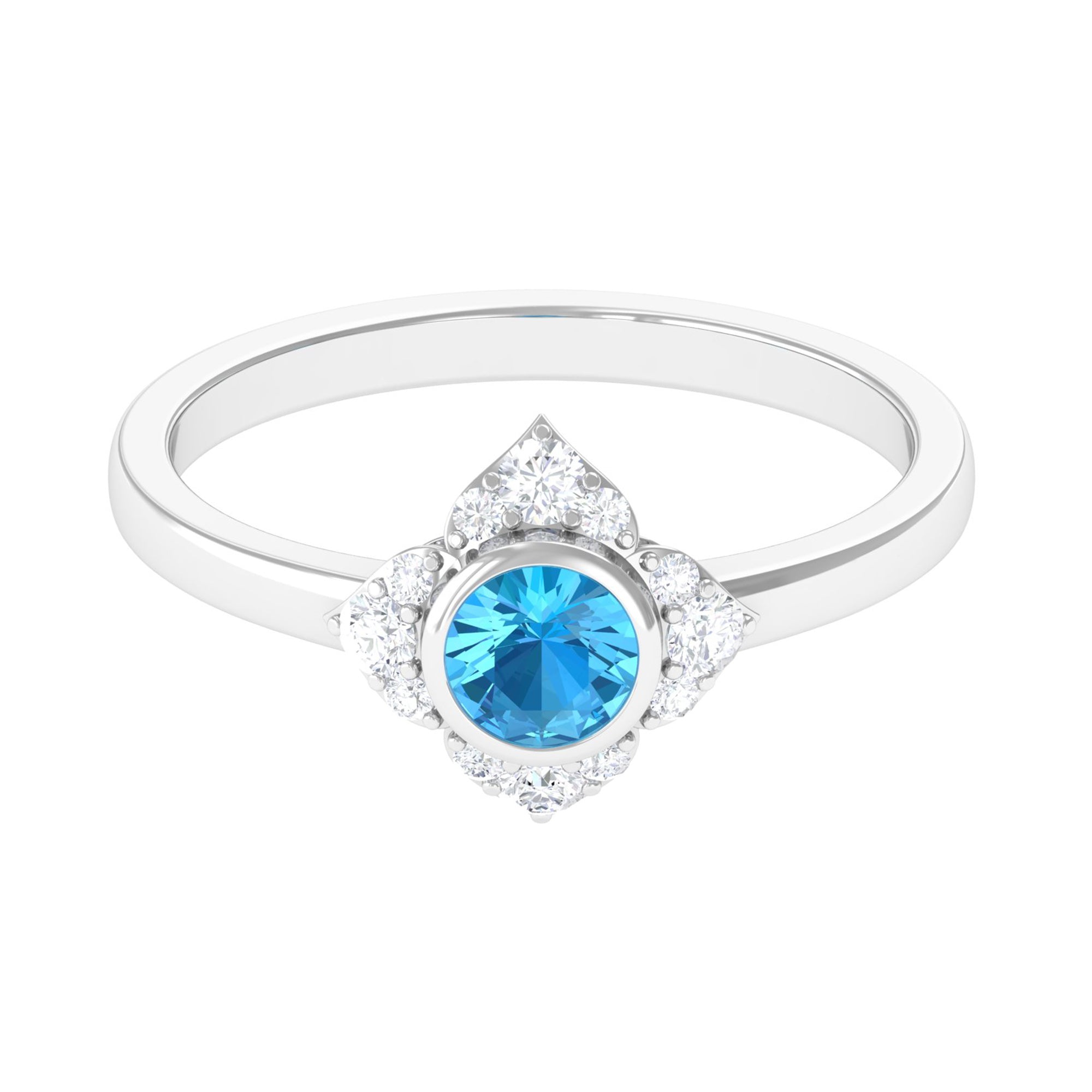 1 2 CT Natural Swiss Blue Topaz Engagement Ring with Diamond Rosec Jewels